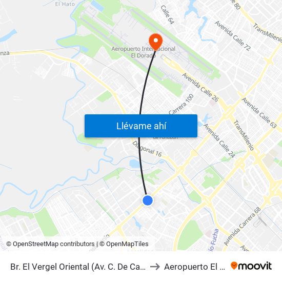 Br. El Vergel Oriental (Av. C. De Cali - Cl 10b) (A) to Aeropuerto El Dorado map