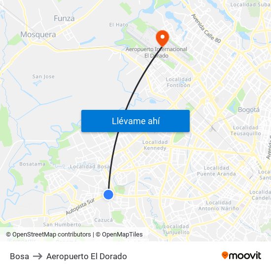 Bosa to Aeropuerto El Dorado map