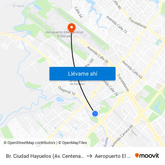 Br. Ciudad Hayuelos (Av. Centenario - Kr 78g) to Aeropuerto El Dorado map