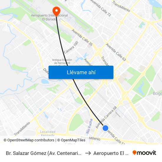 Br. Salazar Gómez (Av. Centenario - Kr 65) (A) to Aeropuerto El Dorado map