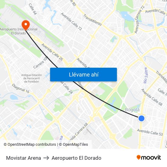 Movistar Arena to Aeropuerto El Dorado map