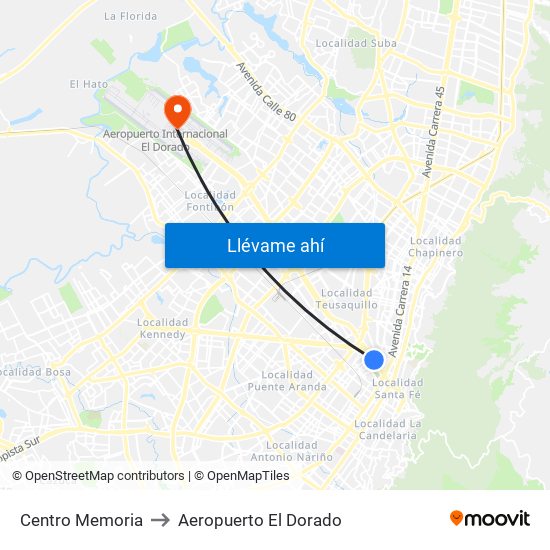 Centro Memoria to Aeropuerto El Dorado map