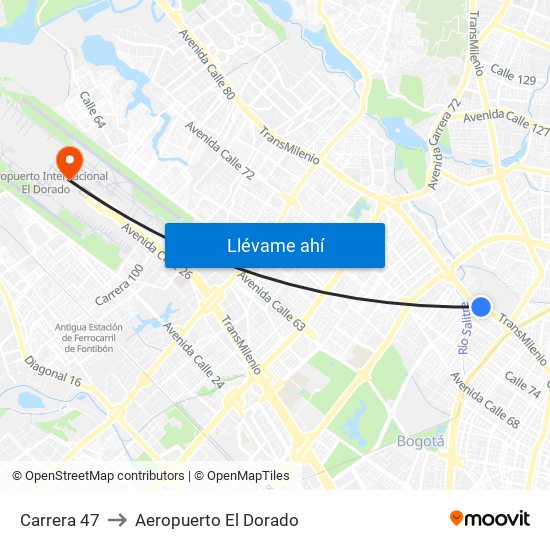 Carrera 47 to Aeropuerto El Dorado map