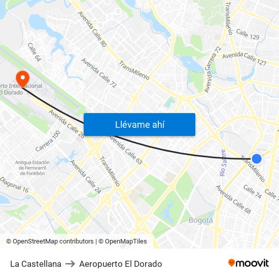 La Castellana to Aeropuerto El Dorado map