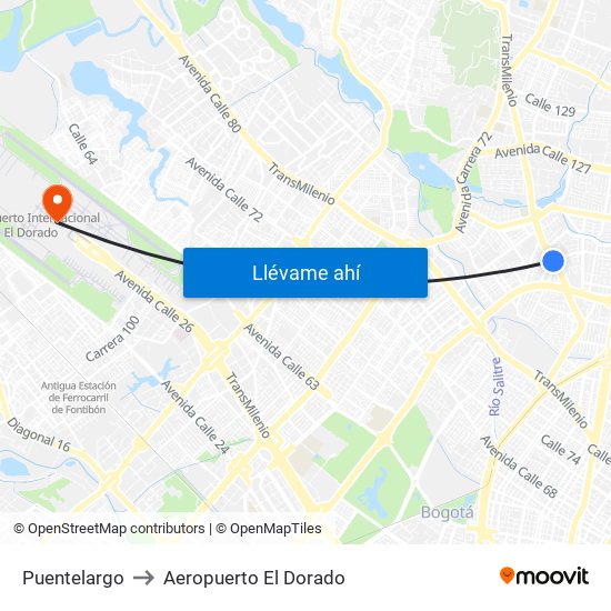 Puentelargo to Aeropuerto El Dorado map