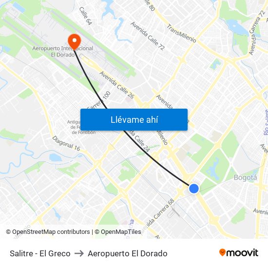 Salitre - El Greco to Aeropuerto El Dorado map
