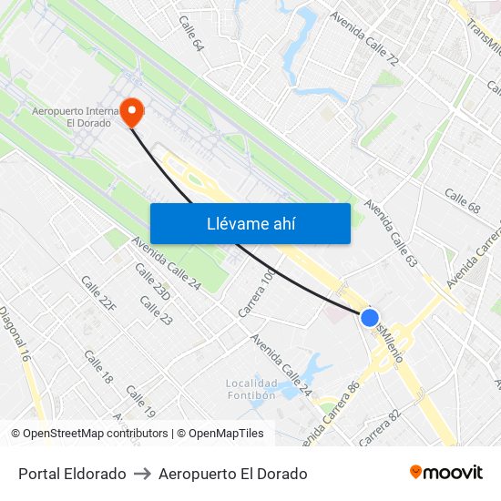 Portal Eldorado to Aeropuerto El Dorado map