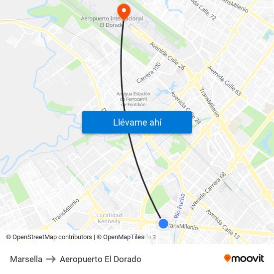 Marsella to Aeropuerto El Dorado map