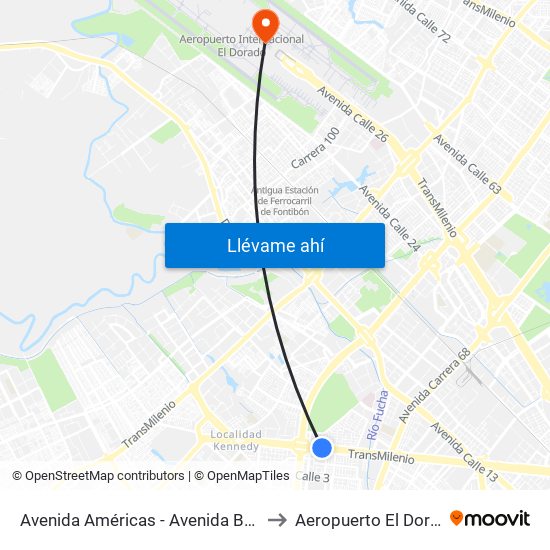 Avenida Américas - Avenida Boyacá to Aeropuerto El Dorado map