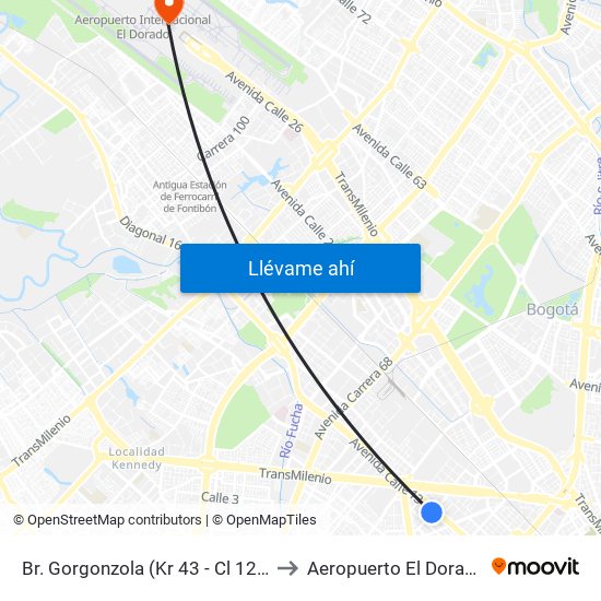 Br. Gorgonzola (Kr 43 - Cl 12b) to Aeropuerto El Dorado map