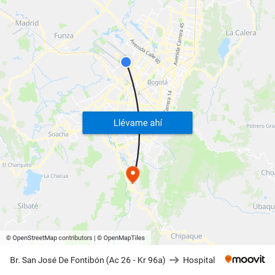 Br. San José De Fontibón (Ac 26 - Kr 96a) to Hospital map