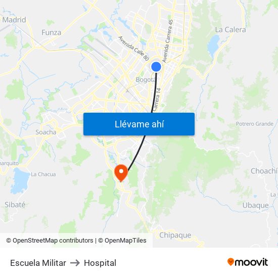 Escuela Militar to Hospital map