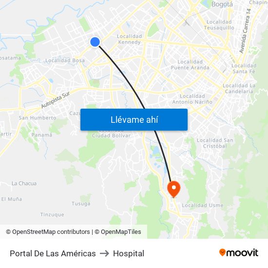 Portal De Las Américas to Hospital map