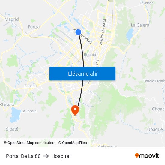 Portal De La 80 to Hospital map