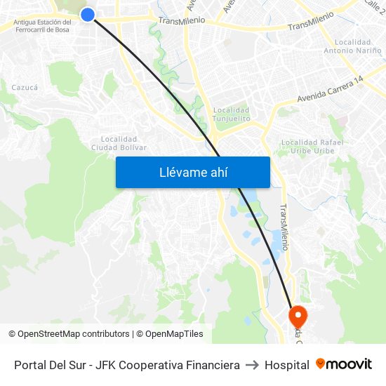 Portal Del Sur - JFK Cooperativa Financiera to Hospital map