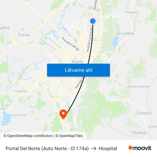 Portal Del Norte (Auto Norte - Cl 174a) to Hospital map