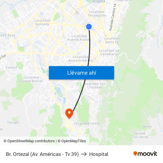 Br. Ortezal (Av. Américas - Tv 39) to Hospital map