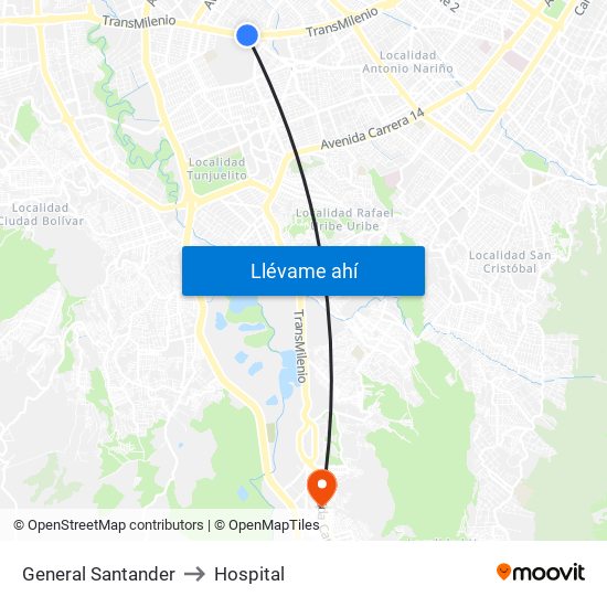 General Santander to Hospital map