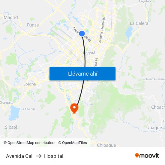 Avenida Cali to Hospital map