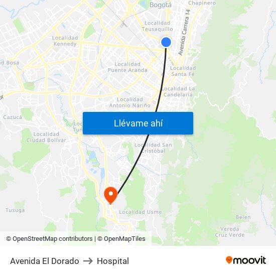 Avenida El Dorado to Hospital map