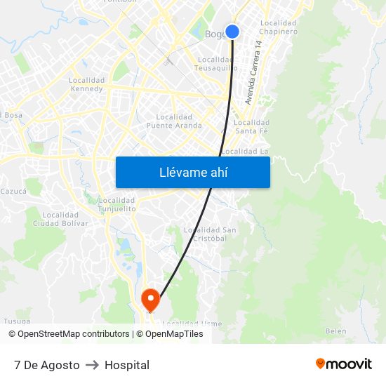 7 De Agosto to Hospital map