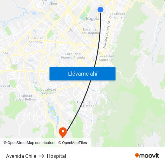 Avenida Chile to Hospital map