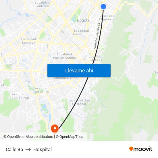 Calle 85 to Hospital map