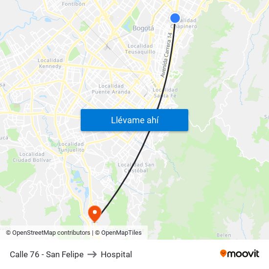 Calle 76 - San Felipe to Hospital map