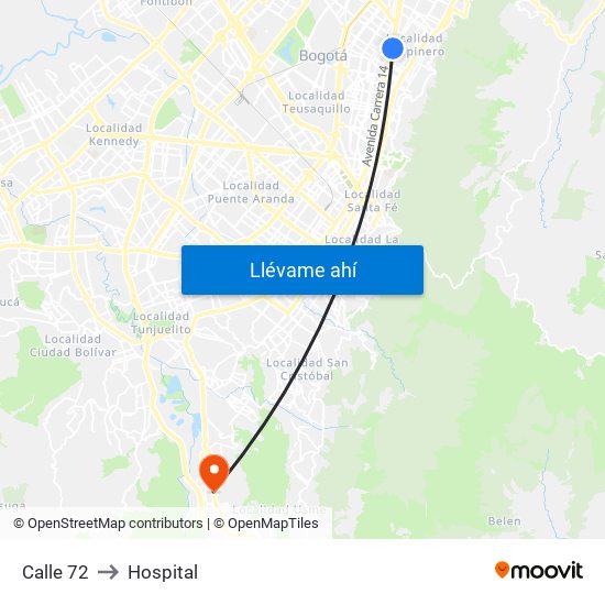 Calle 72 to Hospital map