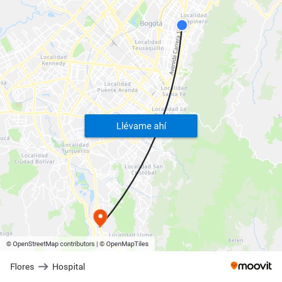 Flores to Hospital map