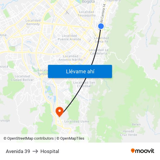 Avenida 39 to Hospital map