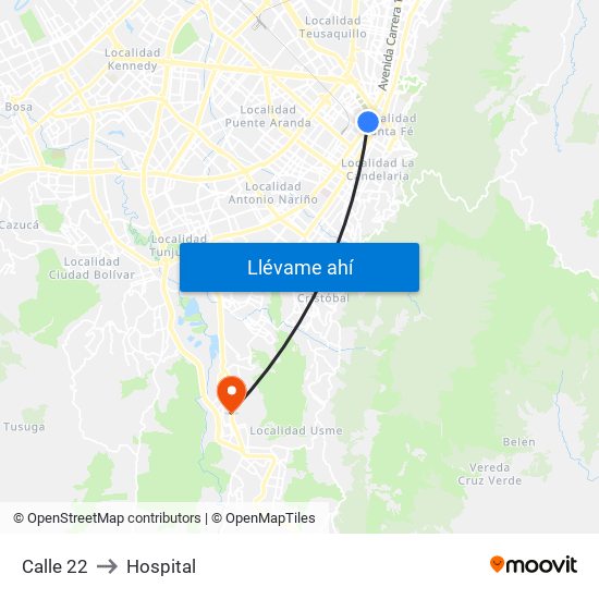 Calle 22 to Hospital map