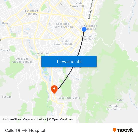 Calle 19 to Hospital map