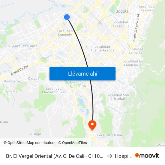 Br. El Vergel Oriental (Av. C. De Cali - Cl 10b) (A) to Hospital map