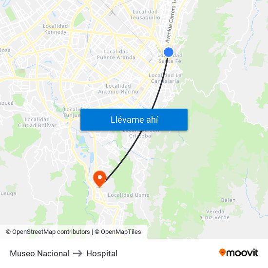 Museo Nacional to Hospital map