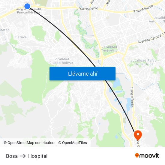 Bosa to Hospital map