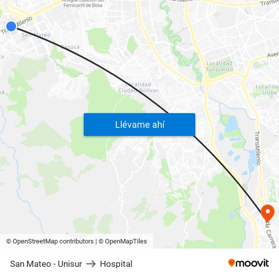 San Mateo - Unisur to Hospital map