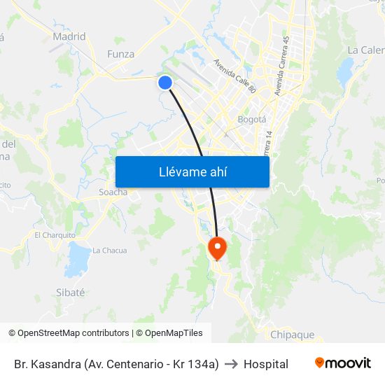 Br. Kasandra (Av. Centenario - Kr 134a) to Hospital map