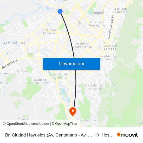 Br. Ciudad Hayuelos (Av. Centenario - Av. C. De Cali) to Hospital map
