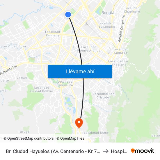 Br. Ciudad Hayuelos (Av. Centenario - Kr 78g) to Hospital map