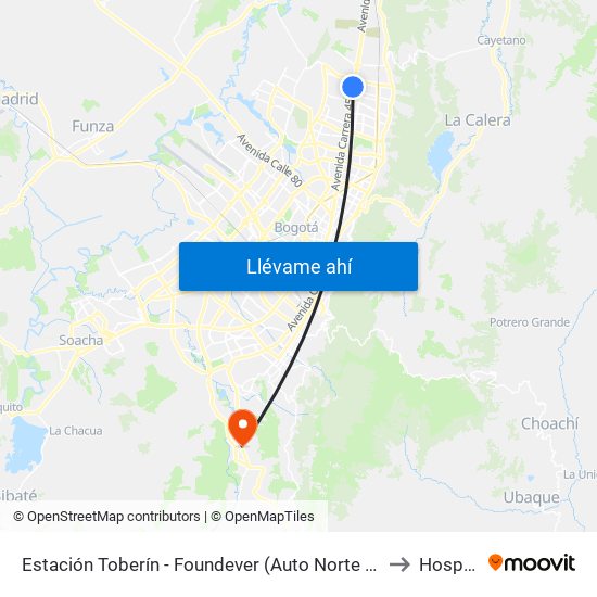 Estación Toberín - Foundever (Auto Norte - Cl 166) to Hospital map