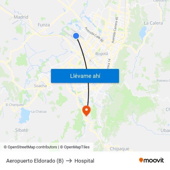 Aeropuerto Eldorado (B) to Hospital map