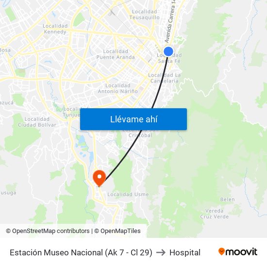 Estación Museo Nacional (Ak 7 - Cl 29) to Hospital map