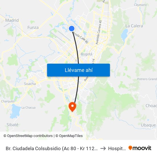 Br. Ciudadela Colsubsidio (Ac 80 - Kr 112a) to Hospital map