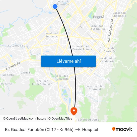 Br. Guadual Fontibón (Cl 17 - Kr 96h) to Hospital map