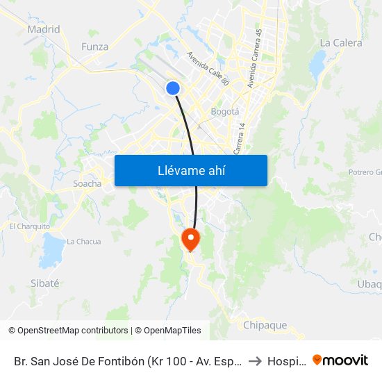 Br. San José De Fontibón (Kr 100 - Av. Esperanza) to Hospital map