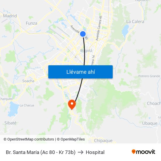 Br. Santa María (Ac 80 - Kr 73b) to Hospital map