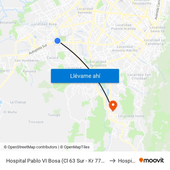 Hospital Pablo VI Bosa (Cl 63 Sur - Kr 77g) (A) to Hospital map