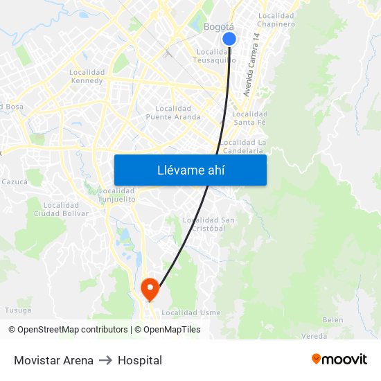 Movistar Arena to Hospital map
