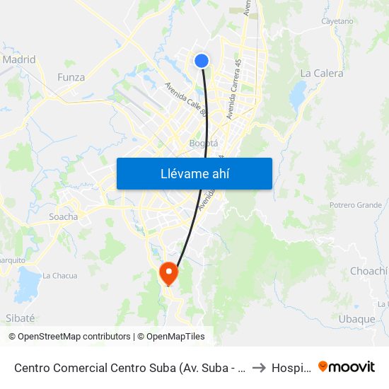 Centro Comercial Centro Suba (Av. Suba - Kr 91) to Hospital map